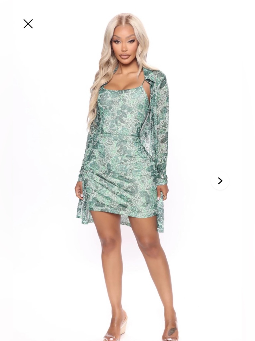 Fashion Nova Mint Green Paisley Mini Dress